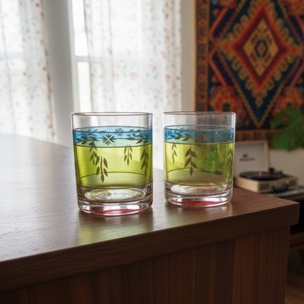Pier 1 Imports Inspired Lowball Tumblers, Set of 2, Vintage Rocks Glasses